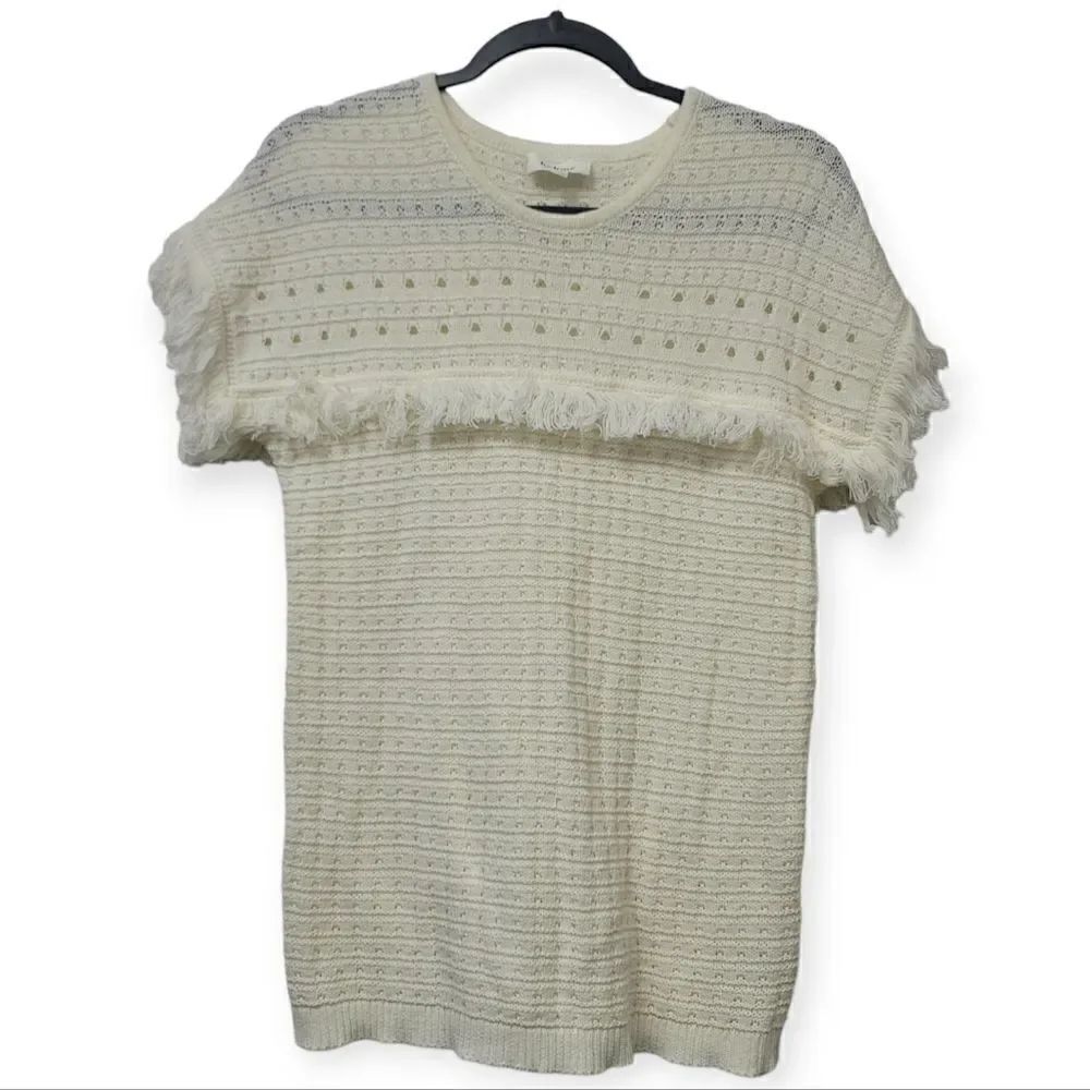 Bohme short sleeve fringe sweater top, small